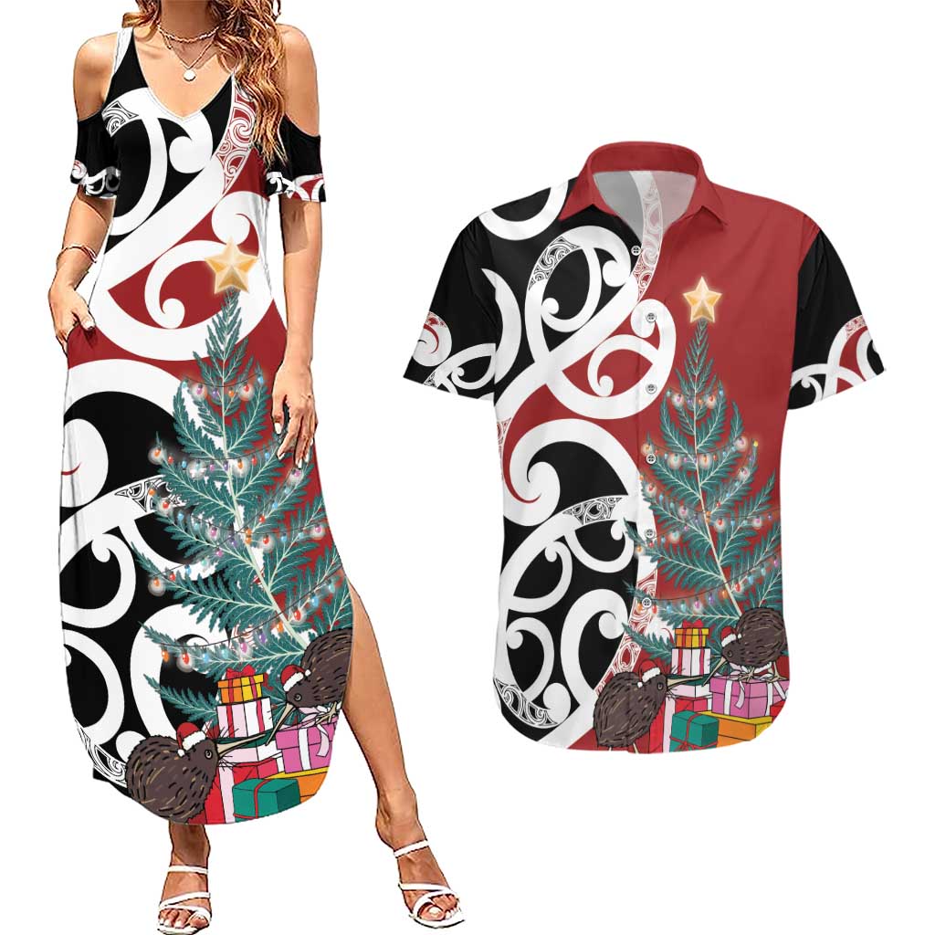 New Zealand Silver Fern Christmas Tree Couples Matching Summer Maxi Dress and Hawaiian Shirt Meri Kirihimete - Aussie Hoodie