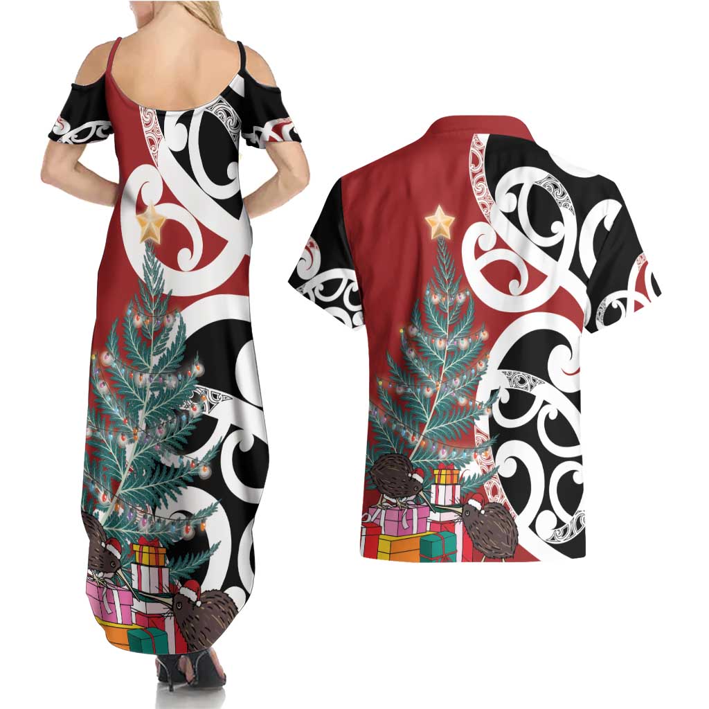 New Zealand Silver Fern Christmas Tree Couples Matching Summer Maxi Dress and Hawaiian Shirt Meri Kirihimete - Aussie Hoodie