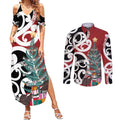 New Zealand Silver Fern Christmas Tree Couples Matching Summer Maxi Dress and Long Sleeve Button Shirt Meri Kirihimete - Aussie Hoodie