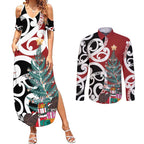 New Zealand Silver Fern Christmas Tree Couples Matching Summer Maxi Dress and Long Sleeve Button Shirt Meri Kirihimete - Aussie Hoodie