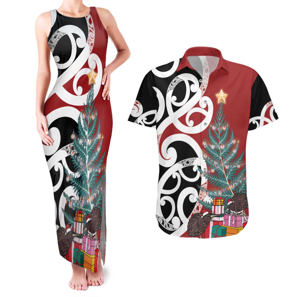 New Zealand Silver Fern Christmas Tree Couples Matching Tank Maxi Dress and Hawaiian Shirt Meri Kirihimete - Aussie Hoodie