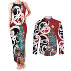 New Zealand Silver Fern Christmas Tree Couples Matching Tank Maxi Dress and Long Sleeve Button Shirt Meri Kirihimete - Aussie Hoodie