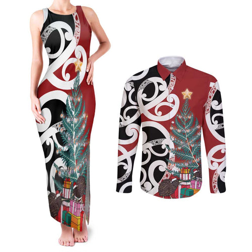 New Zealand Silver Fern Christmas Tree Couples Matching Tank Maxi Dress and Long Sleeve Button Shirt Meri Kirihimete - Aussie Hoodie