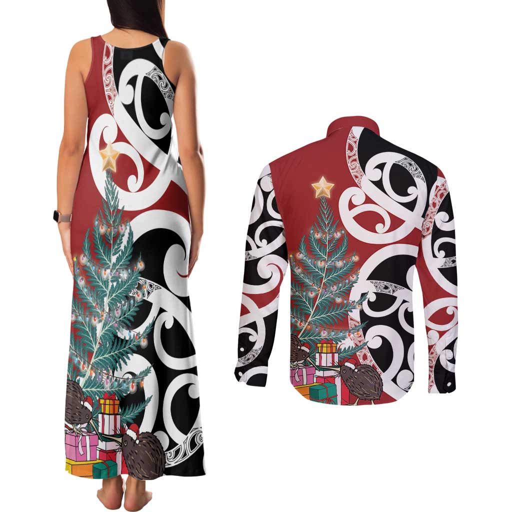 New Zealand Silver Fern Christmas Tree Couples Matching Tank Maxi Dress and Long Sleeve Button Shirt Meri Kirihimete - Aussie Hoodie