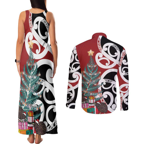 New Zealand Silver Fern Christmas Tree Couples Matching Tank Maxi Dress and Long Sleeve Button Shirt Meri Kirihimete - Aussie Hoodie
