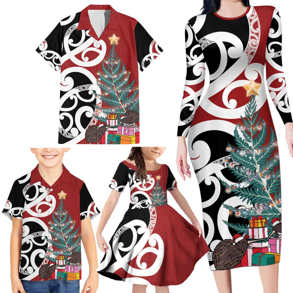New Zealand Silver Fern Christmas Tree Family Matching Long Sleeve Bodycon Dress and Hawaiian Shirt Meri Kirihimete - Aussie Hoodie