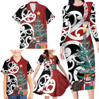 New Zealand Silver Fern Christmas Tree Family Matching Long Sleeve Bodycon Dress and Hawaiian Shirt Meri Kirihimete - Aussie Hoodie