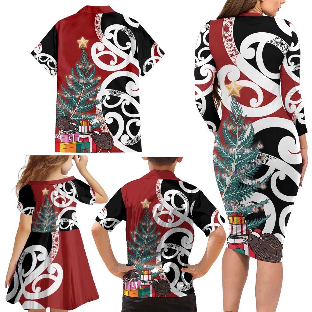 New Zealand Silver Fern Christmas Tree Family Matching Long Sleeve Bodycon Dress and Hawaiian Shirt Meri Kirihimete - Aussie Hoodie