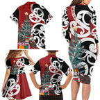 New Zealand Silver Fern Christmas Tree Family Matching Long Sleeve Bodycon Dress and Hawaiian Shirt Meri Kirihimete - Aussie Hoodie