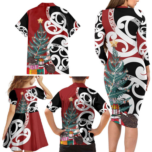 New Zealand Silver Fern Christmas Tree Family Matching Long Sleeve Bodycon Dress and Hawaiian Shirt Meri Kirihimete - Aussie Hoodie