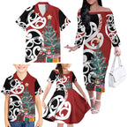 New Zealand Silver Fern Christmas Tree Family Matching Off The Shoulder Long Sleeve Dress and Hawaiian Shirt Meri Kirihimete - Aussie Hoodie