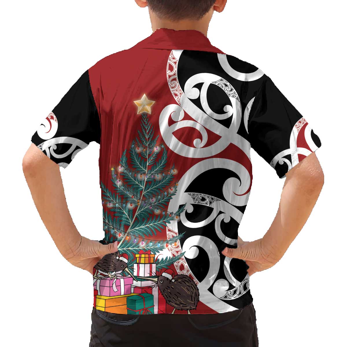 New Zealand Silver Fern Christmas Tree Family Matching Off The Shoulder Long Sleeve Dress and Hawaiian Shirt Meri Kirihimete - Aussie Hoodie