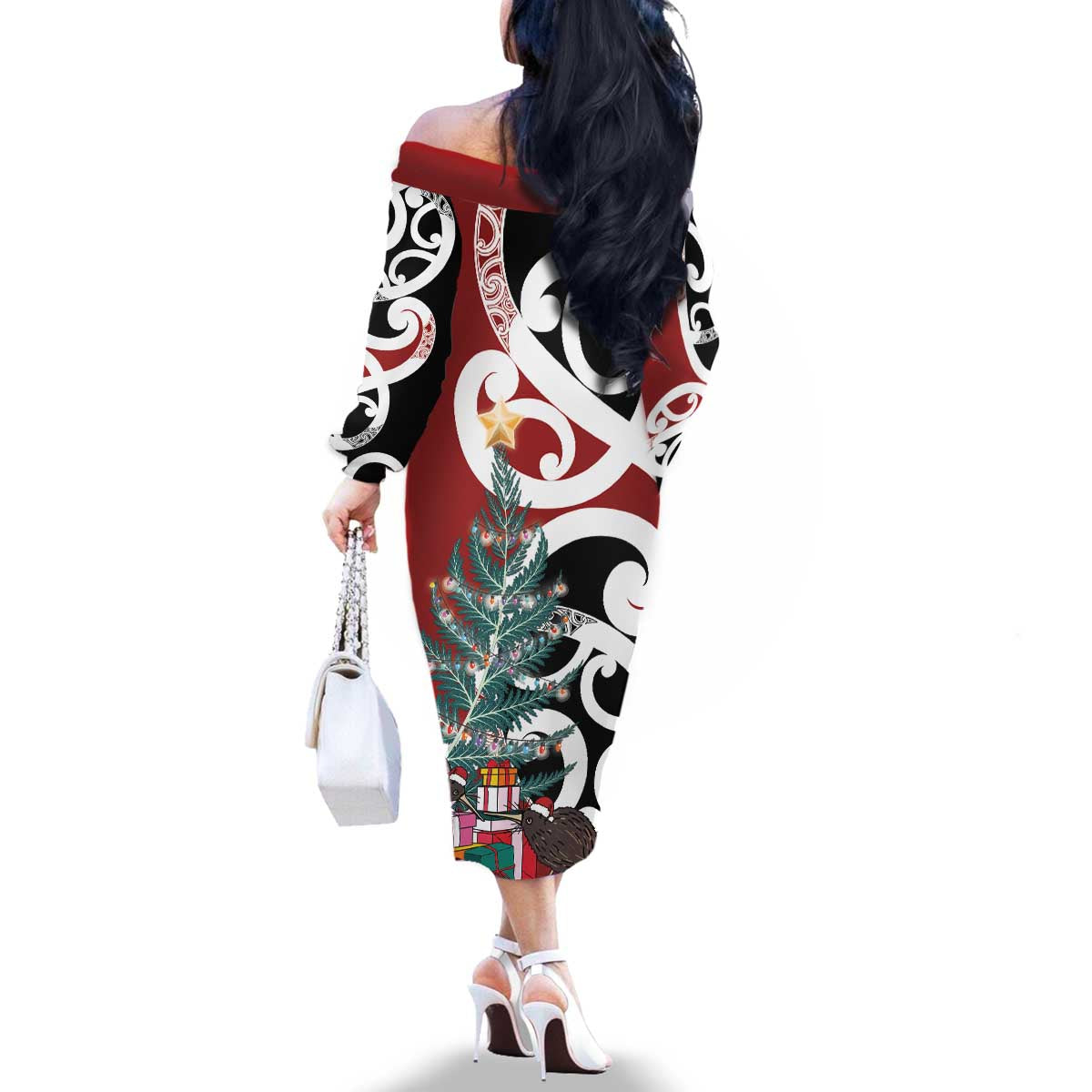New Zealand Silver Fern Christmas Tree Family Matching Off The Shoulder Long Sleeve Dress and Hawaiian Shirt Meri Kirihimete - Aussie Hoodie