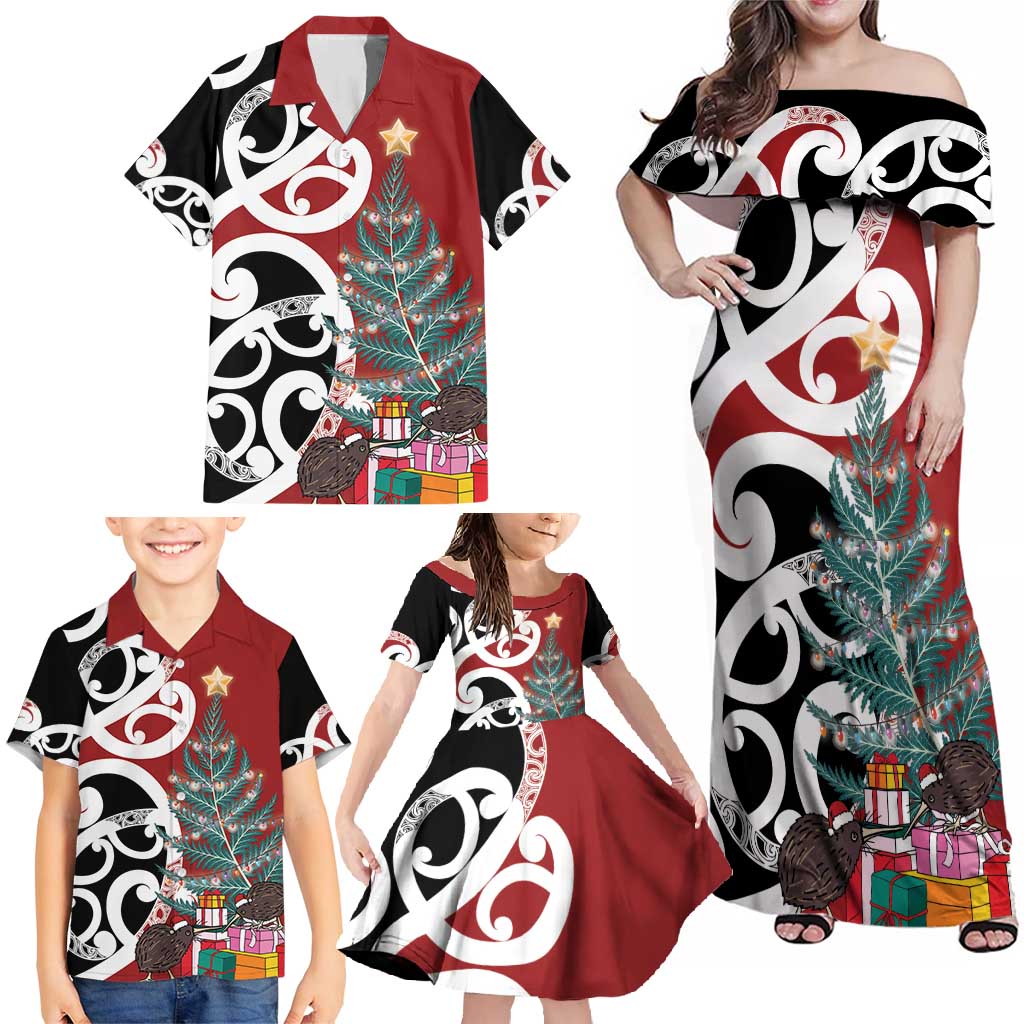 New Zealand Silver Fern Christmas Tree Family Matching Off Shoulder Maxi Dress and Hawaiian Shirt Meri Kirihimete - Aussie Hoodie