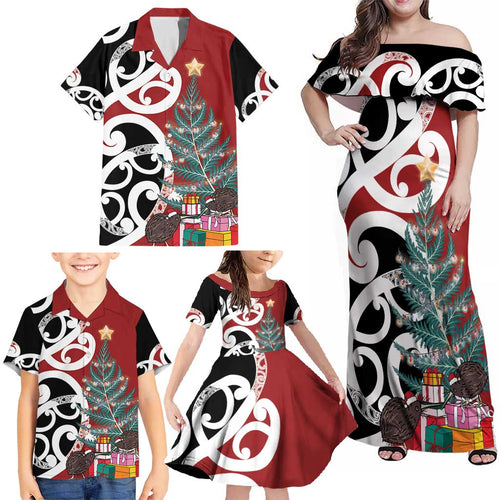 New Zealand Silver Fern Christmas Tree Family Matching Off Shoulder Maxi Dress and Hawaiian Shirt Meri Kirihimete - Aussie Hoodie