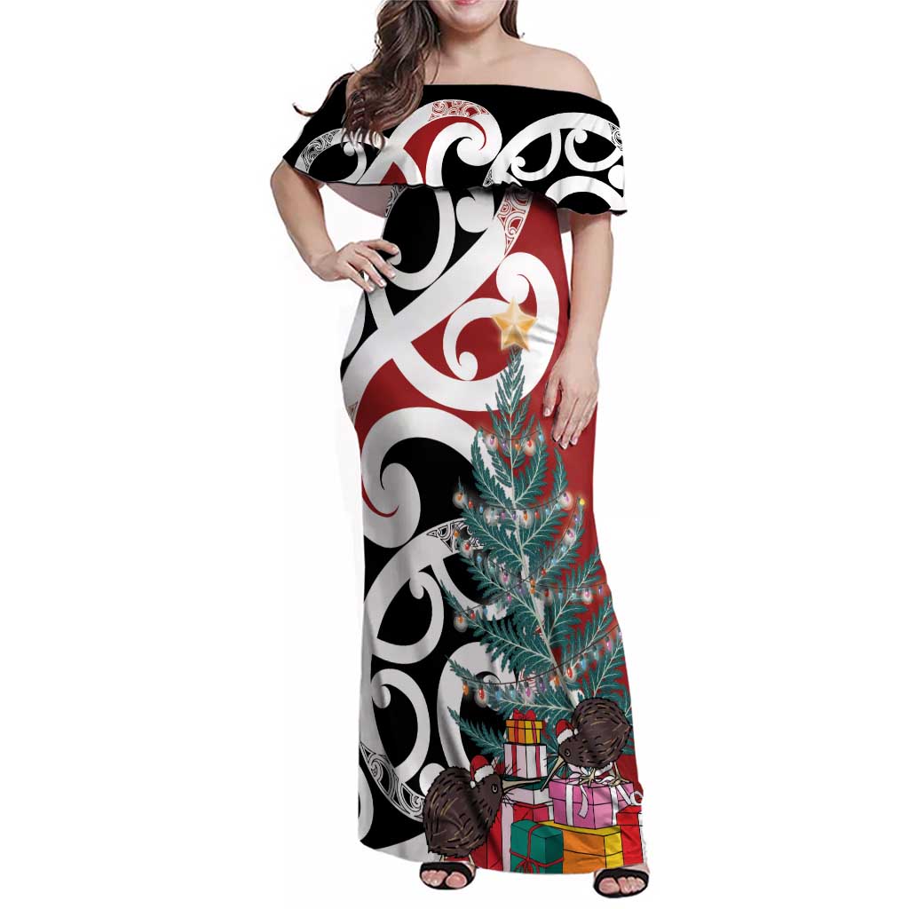 New Zealand Silver Fern Christmas Tree Family Matching Off Shoulder Maxi Dress and Hawaiian Shirt Meri Kirihimete - Aussie Hoodie