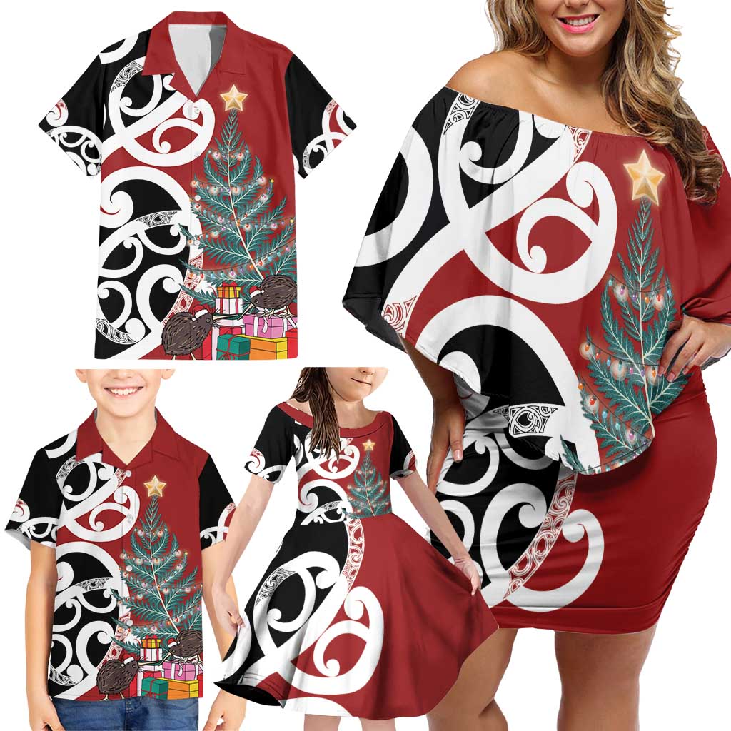 New Zealand Silver Fern Christmas Tree Family Matching Off Shoulder Short Dress and Hawaiian Shirt Meri Kirihimete - Aussie Hoodie