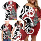 New Zealand Silver Fern Christmas Tree Family Matching Off Shoulder Short Dress and Hawaiian Shirt Meri Kirihimete - Aussie Hoodie