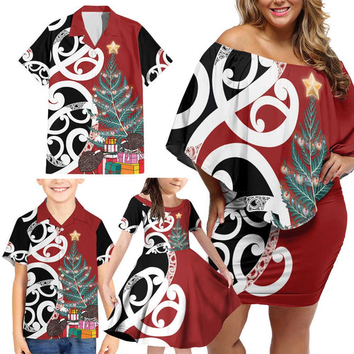 New Zealand Silver Fern Christmas Tree Family Matching Off Shoulder Short Dress and Hawaiian Shirt Meri Kirihimete - Aussie Hoodie