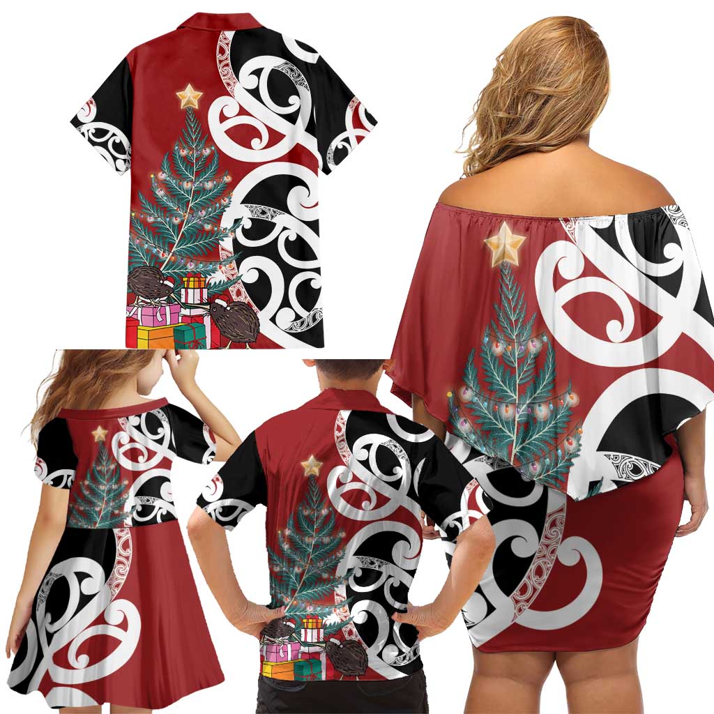 New Zealand Silver Fern Christmas Tree Family Matching Off Shoulder Short Dress and Hawaiian Shirt Meri Kirihimete - Aussie Hoodie