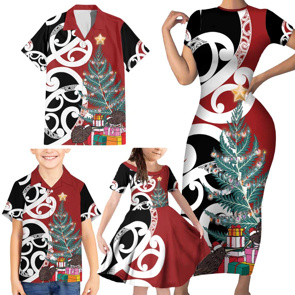 New Zealand Silver Fern Christmas Tree Family Matching Short Sleeve Bodycon Dress and Hawaiian Shirt Meri Kirihimete - Aussie Hoodie