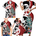 New Zealand Silver Fern Christmas Tree Family Matching Short Sleeve Bodycon Dress and Hawaiian Shirt Meri Kirihimete - Aussie Hoodie