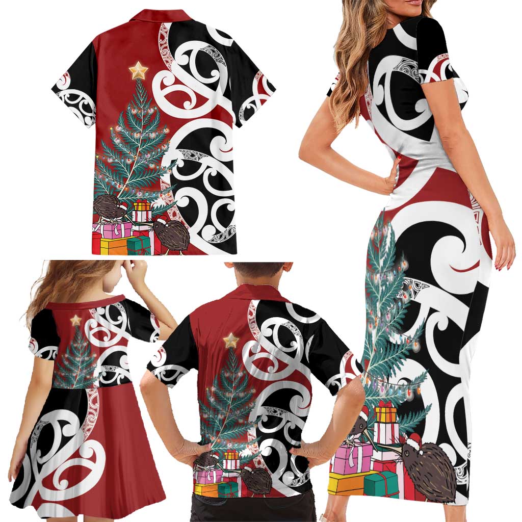 New Zealand Silver Fern Christmas Tree Family Matching Short Sleeve Bodycon Dress and Hawaiian Shirt Meri Kirihimete - Aussie Hoodie