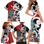 New Zealand Silver Fern Christmas Tree Family Matching Short Sleeve Bodycon Dress and Hawaiian Shirt Meri Kirihimete - Aussie Hoodie