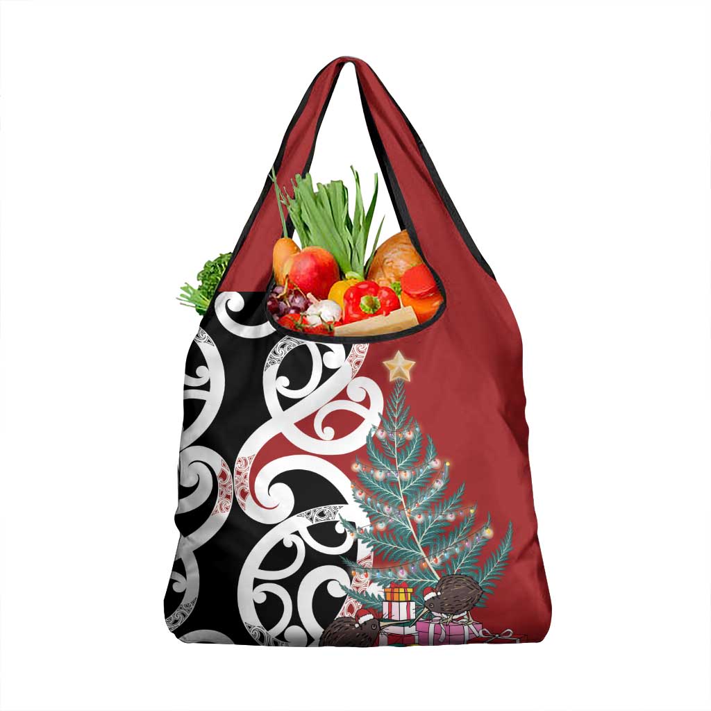 New Zealand Silver Fern Christmas Tree Grocery Bag Meri Kirihimete - Aussie Hoodie