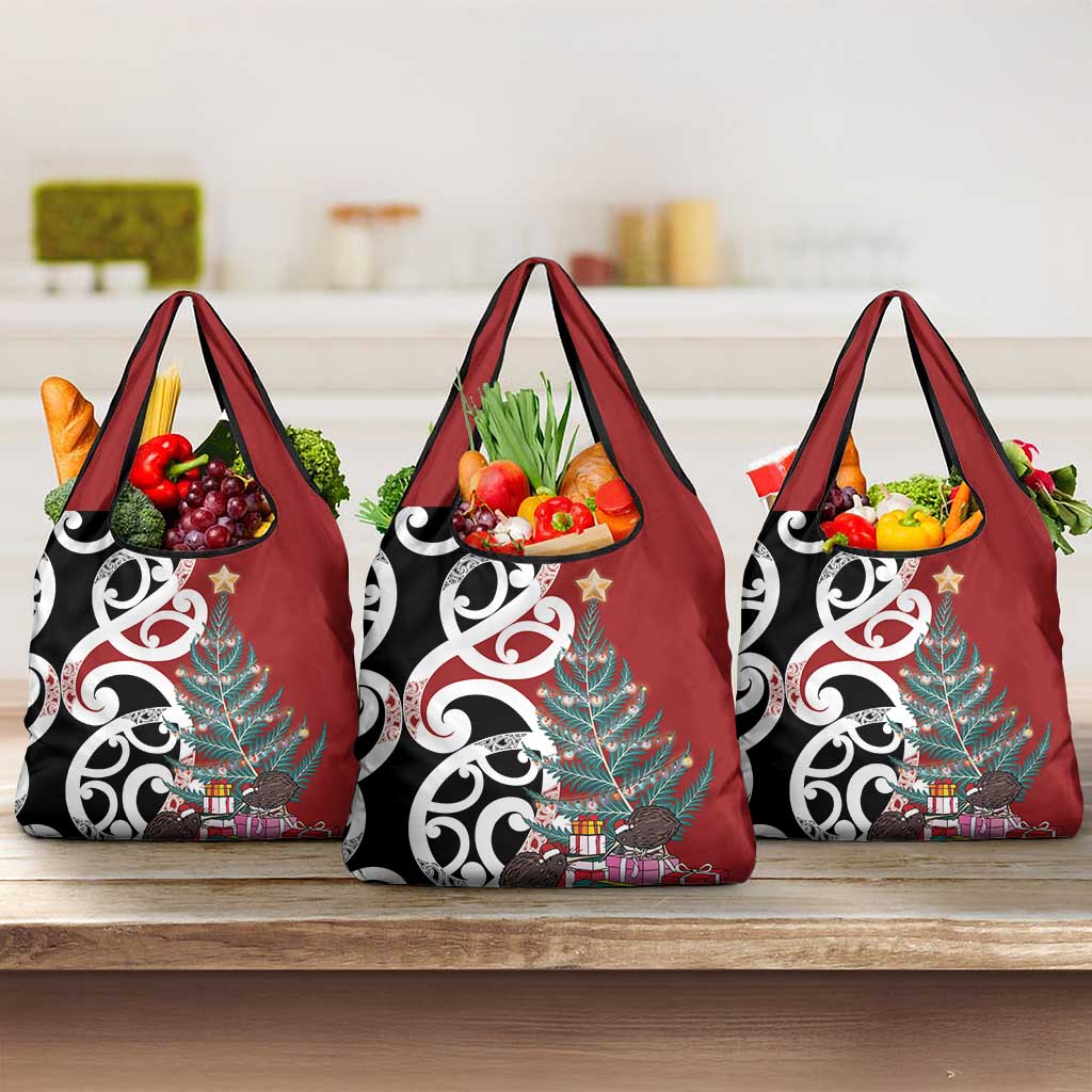New Zealand Silver Fern Christmas Tree Grocery Bag Meri Kirihimete - Aussie Hoodie