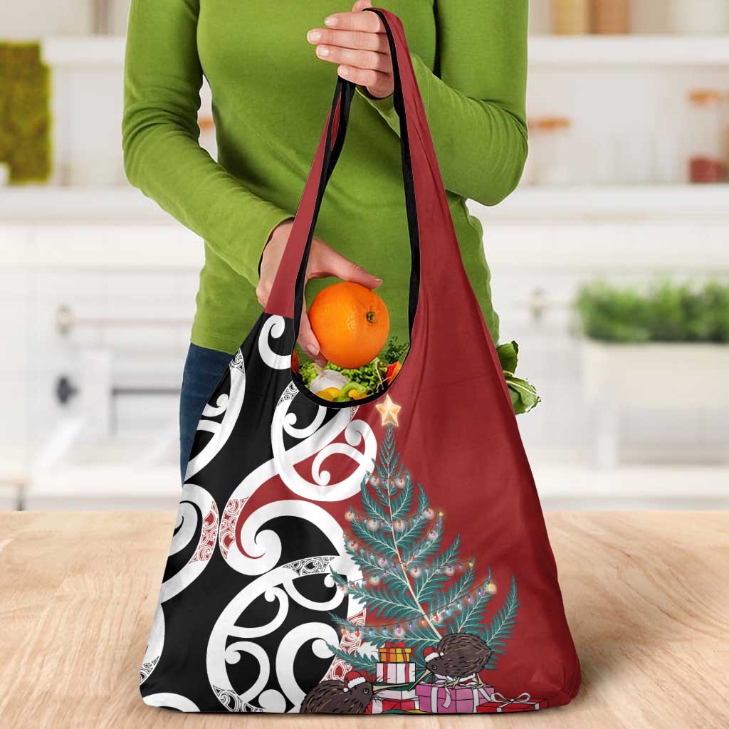 New Zealand Silver Fern Christmas Tree Grocery Bag Meri Kirihimete - Aussie Hoodie