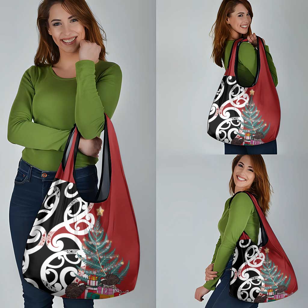 New Zealand Silver Fern Christmas Tree Grocery Bag Meri Kirihimete - Aussie Hoodie