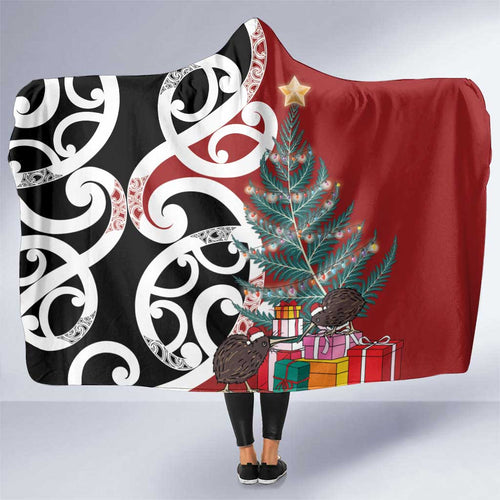 New Zealand Silver Fern Christmas Tree Hooded Blanket Meri Kirihimete - Aussie Hoodie