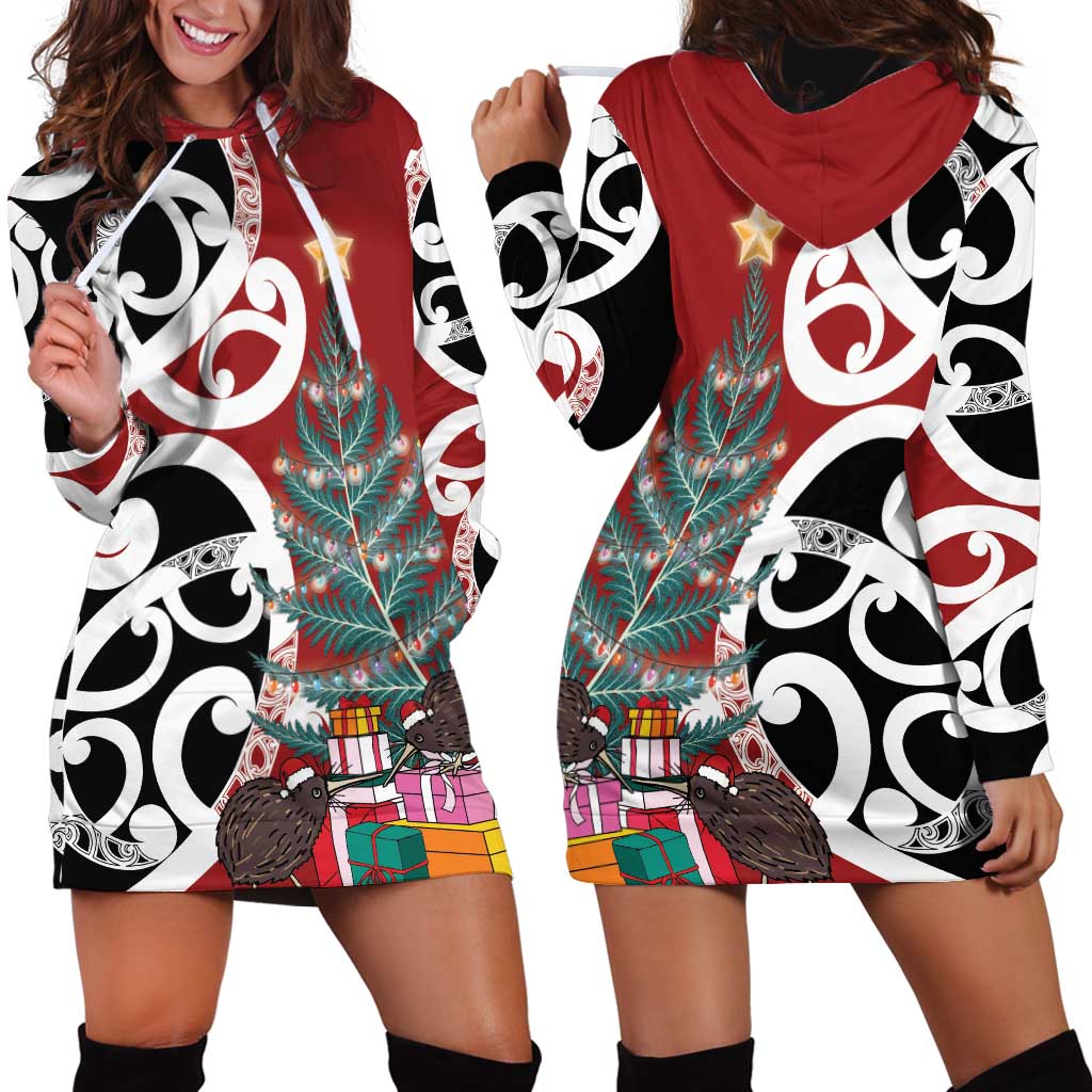 New Zealand Silver Fern Christmas Tree Hoodie Dress Meri Kirihimete - Aussie Hoodie