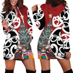 New Zealand Silver Fern Christmas Tree Hoodie Dress Meri Kirihimete - Aussie Hoodie