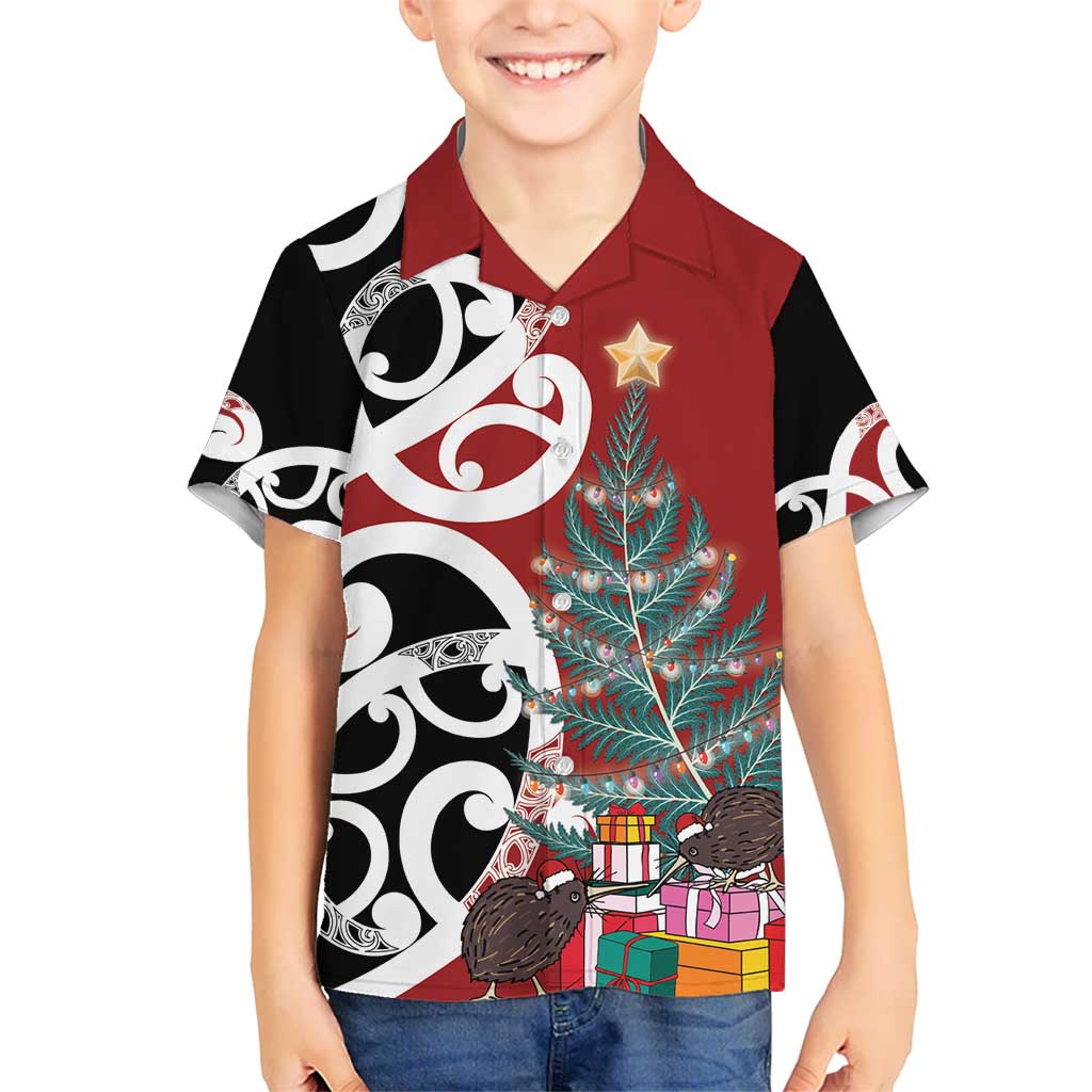 New Zealand Silver Fern Christmas Tree Kid Hawaiian Shirt Meri Kirihimete - Aussie Hoodie