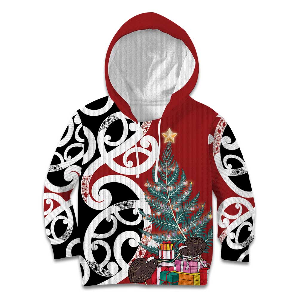 New Zealand Silver Fern Christmas Tree Kid Hoodie Meri Kirihimete - Aussie Hoodie