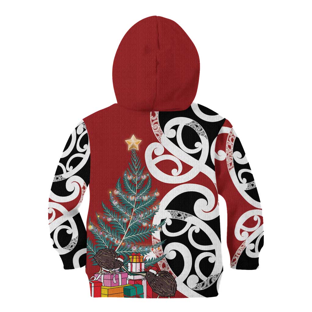 New Zealand Silver Fern Christmas Tree Kid Hoodie Meri Kirihimete - Aussie Hoodie