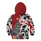 New Zealand Silver Fern Christmas Tree Kid Hoodie Meri Kirihimete - Aussie Hoodie