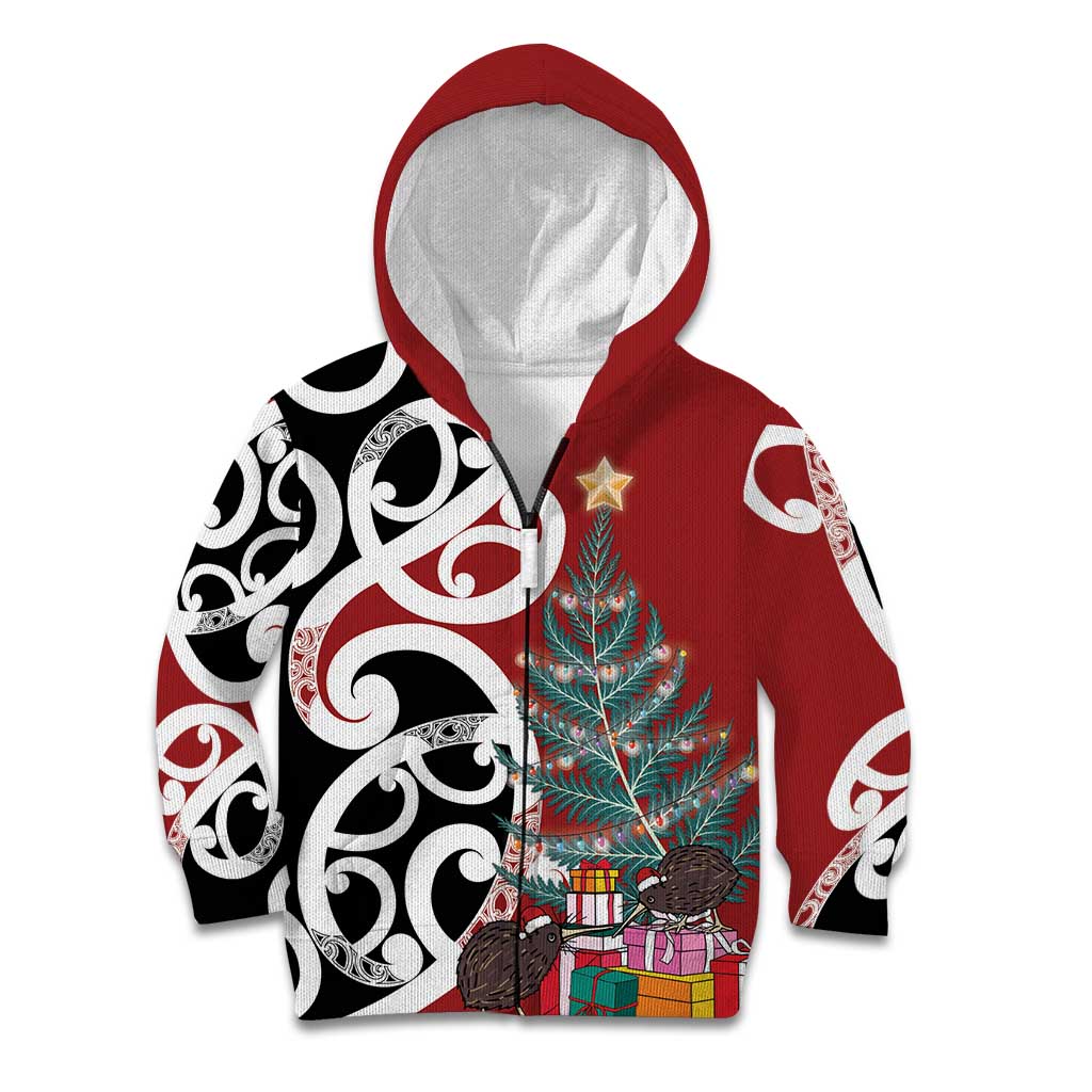 New Zealand Silver Fern Christmas Tree Kid Hoodie Meri Kirihimete - Aussie Hoodie