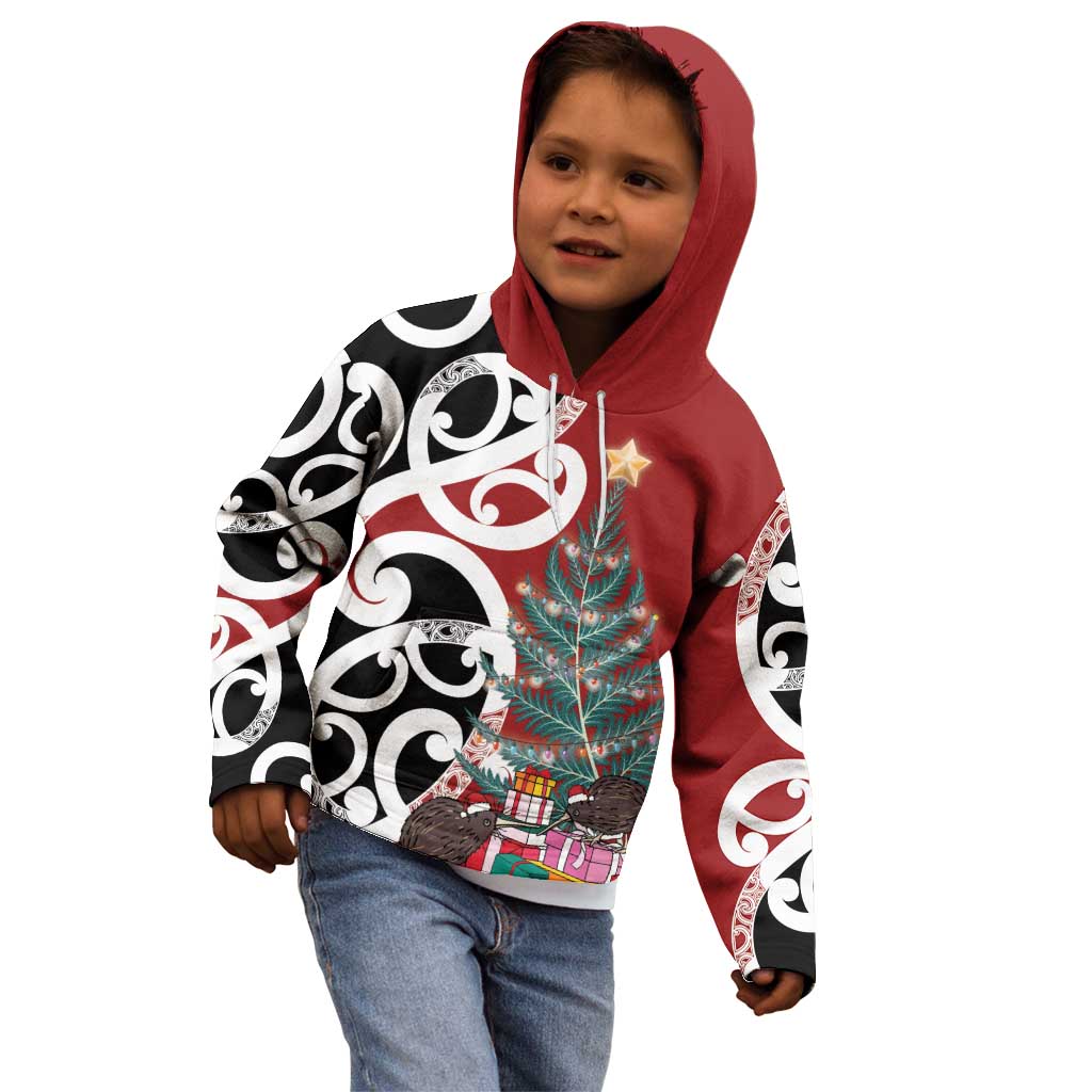 New Zealand Silver Fern Christmas Tree Kid Hoodie Meri Kirihimete - Aussie Hoodie