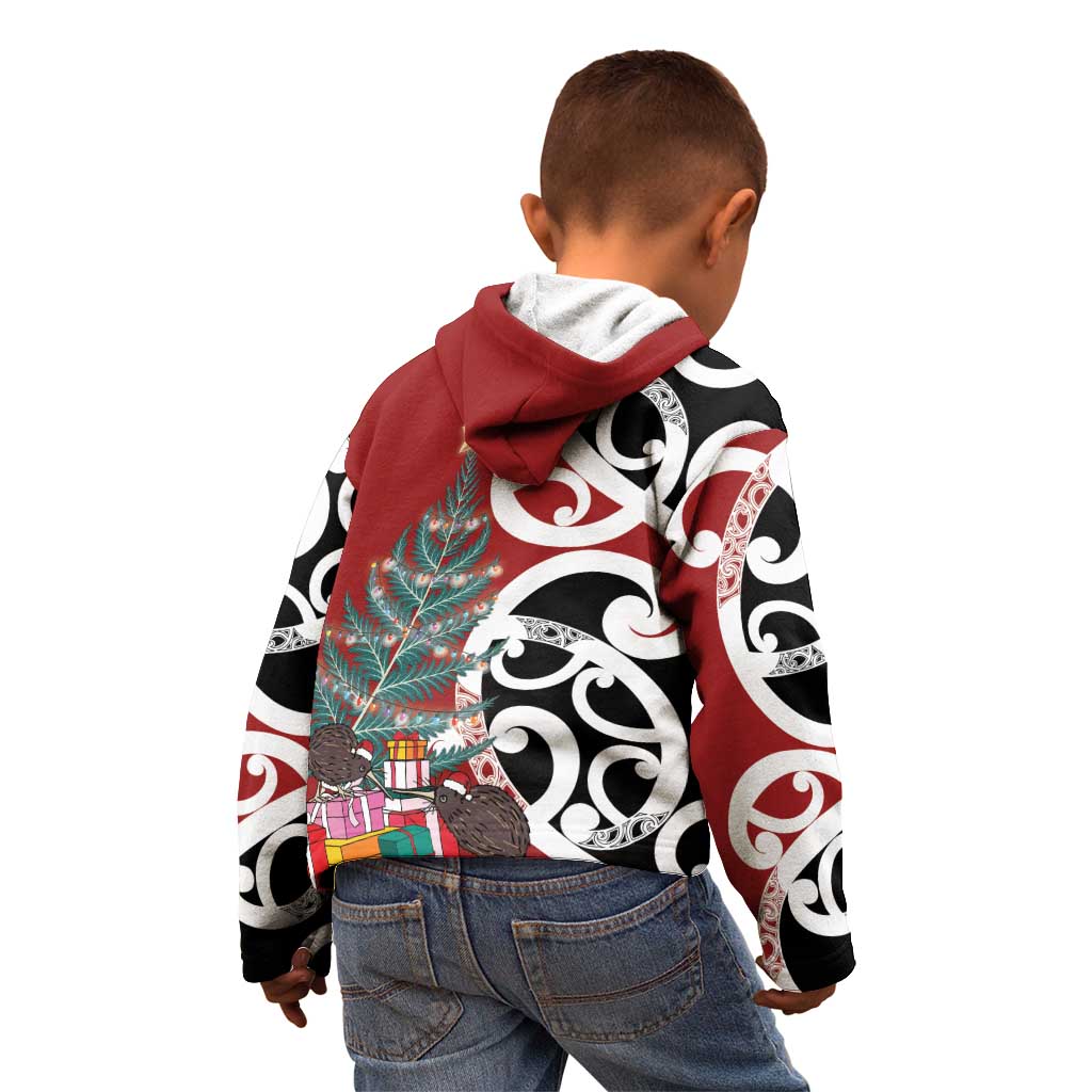New Zealand Silver Fern Christmas Tree Kid Hoodie Meri Kirihimete - Aussie Hoodie