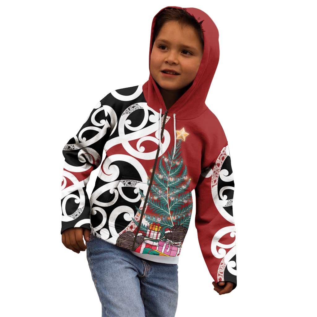 New Zealand Silver Fern Christmas Tree Kid Hoodie Meri Kirihimete - Aussie Hoodie