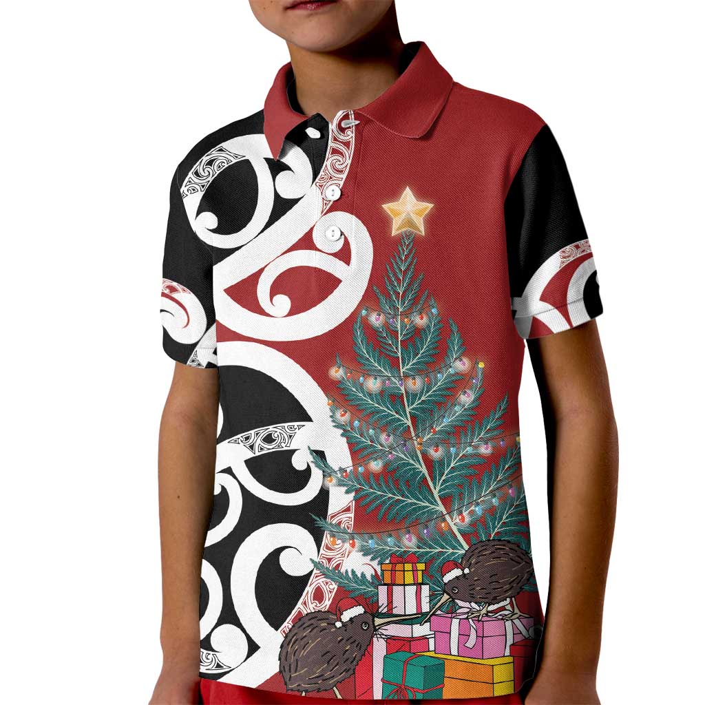 New Zealand Silver Fern Christmas Tree Kid Polo Shirt Meri Kirihimete - Aussie Hoodie
