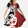 New Zealand Silver Fern Christmas Tree Kid Short Sleeve Dress Meri Kirihimete - Aussie Hoodie