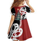 New Zealand Silver Fern Christmas Tree Kid Short Sleeve Dress Meri Kirihimete - Aussie Hoodie