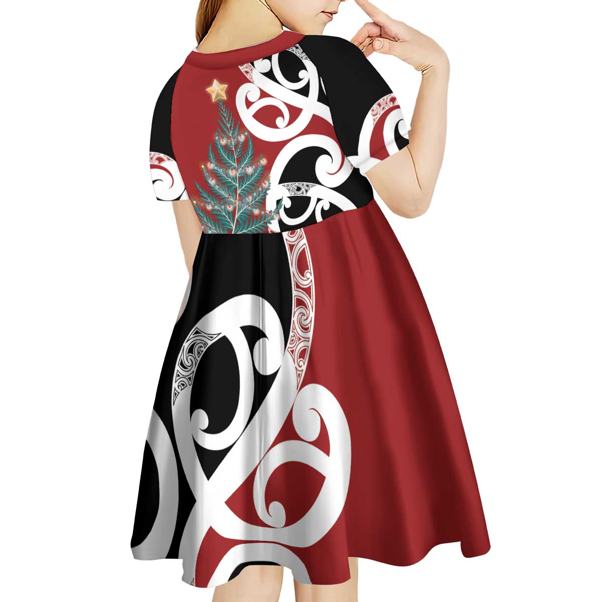 New Zealand Silver Fern Christmas Tree Kid Short Sleeve Dress Meri Kirihimete - Aussie Hoodie