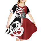New Zealand Silver Fern Christmas Tree Kid Short Sleeve Dress Meri Kirihimete - Aussie Hoodie
