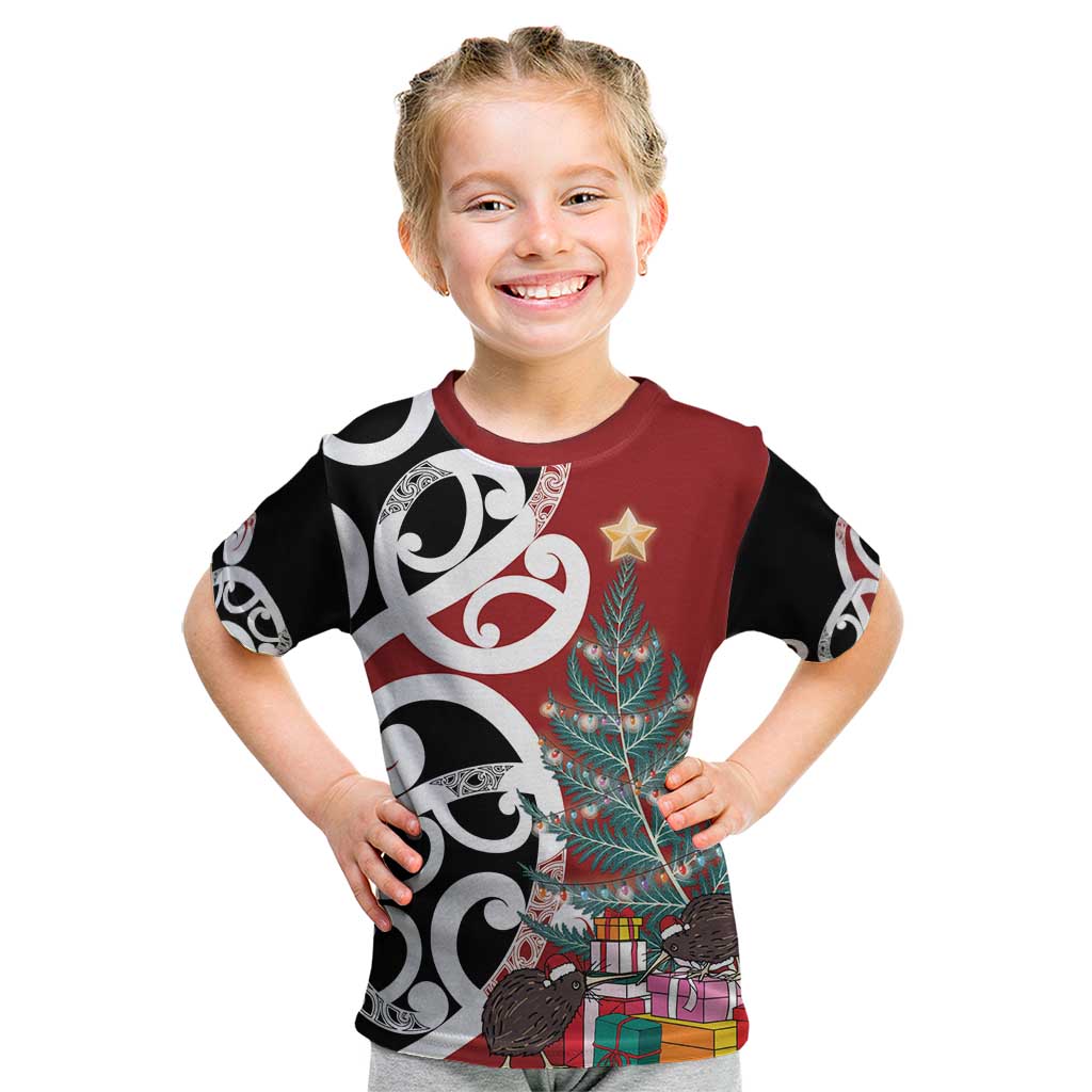 New Zealand Silver Fern Christmas Tree Kid T Shirt Meri Kirihimete - Aussie Hoodie