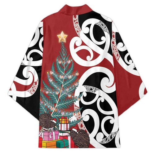 New Zealand Silver Fern Christmas Tree Kimono Meri Kirihimete - Aussie Hoodie